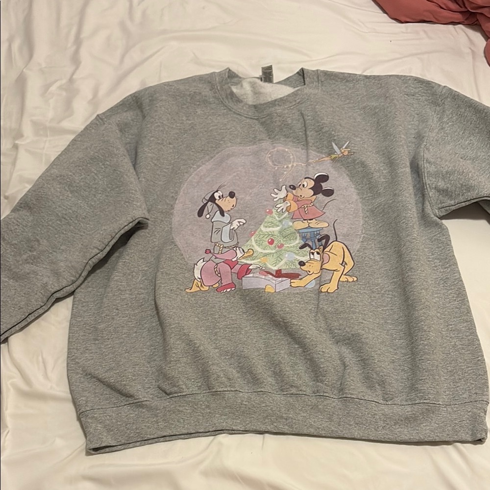 Disney Gray Crewneck Sweater with Cartoon Characters